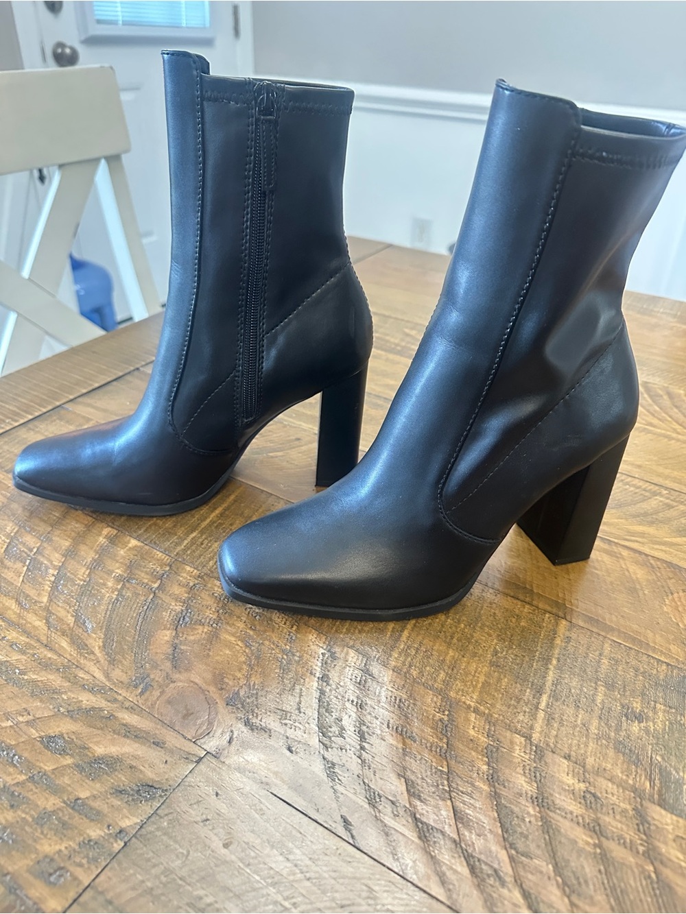 Women's Black High Heel Ankle Boots - Sleek Block Heel Design